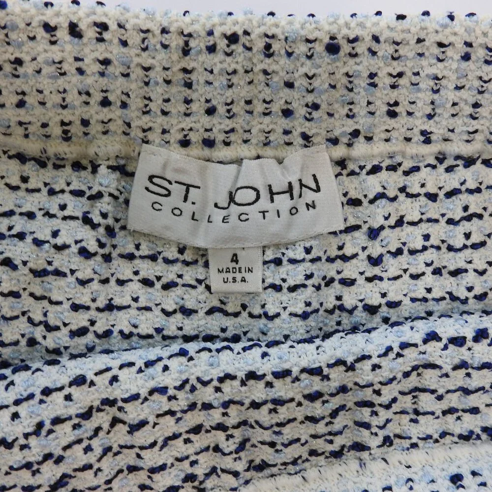 Vintage St John Collection Tweed Suit Sz 4 Made USA Navy White Black Accent - Picture 5 of 16